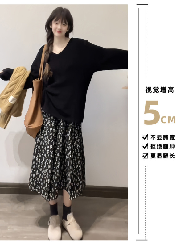 女性のための黒の花柄スカート 2025 春夏レトロフレンチスタイル小さなミドル丈 A ラインスカートはドレープ性が良い|undefined