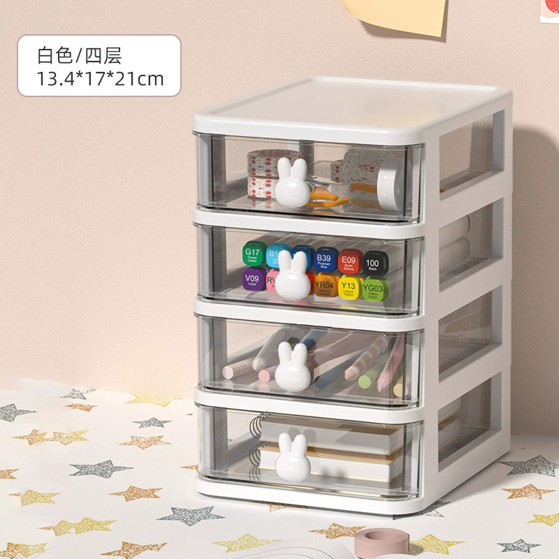 Desktop Storage Box Little Rabbit, PP+PS Transparent Drawers, 2–5 Layers, Cute Rabbit Handle