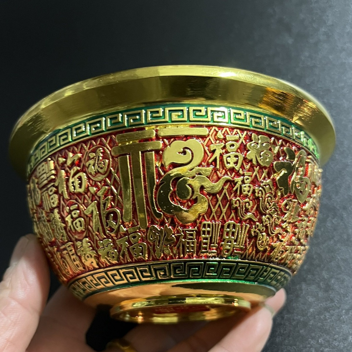 厂家批发金属合金制彩绘百福碗礼品家庭装饰品风水摆件工艺品