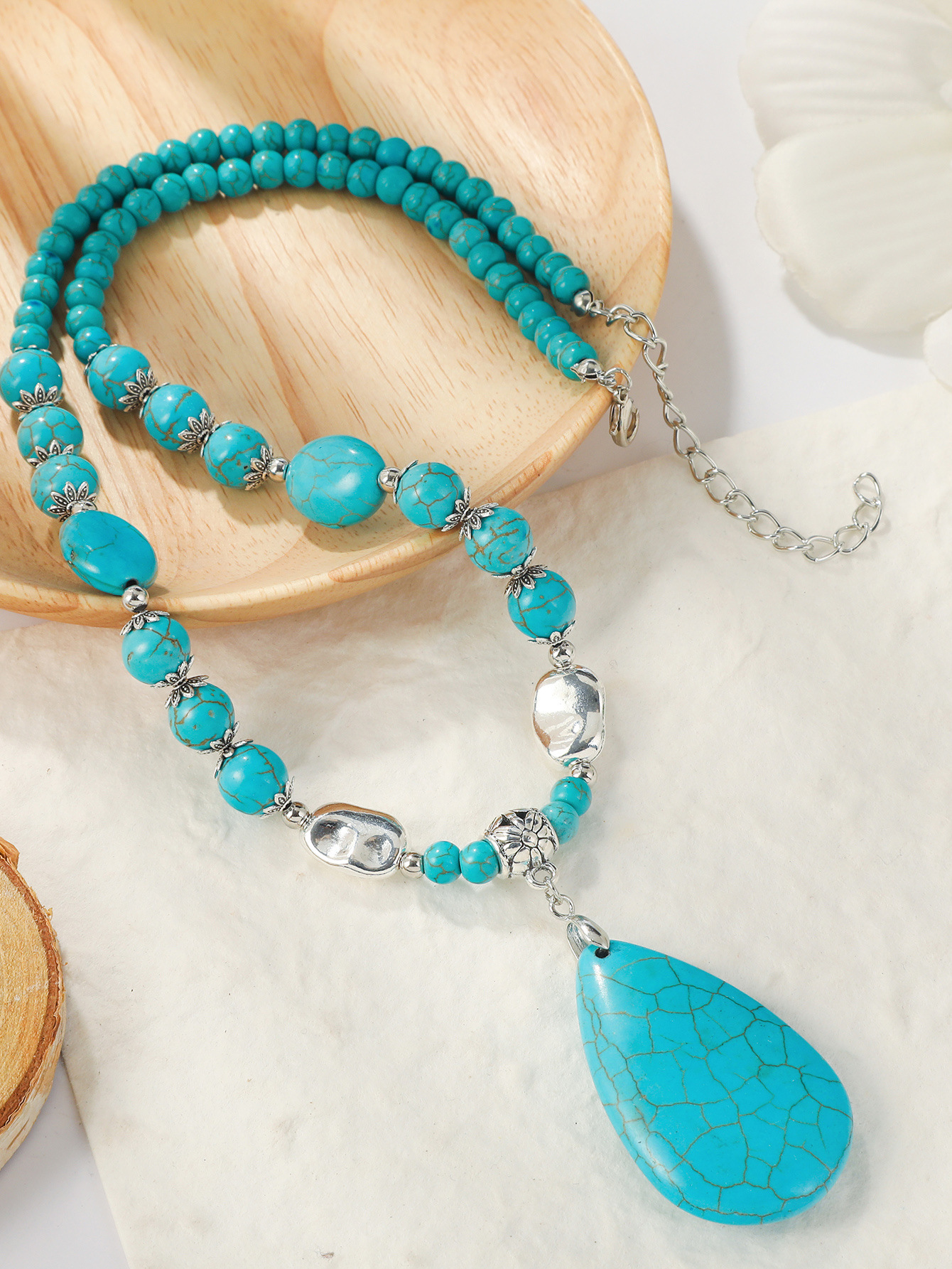 Sautoir Longue Naturel Turquoise Pendentif Collier Style Ethnique Bohème Collier Pour Les Femmes display picture 1