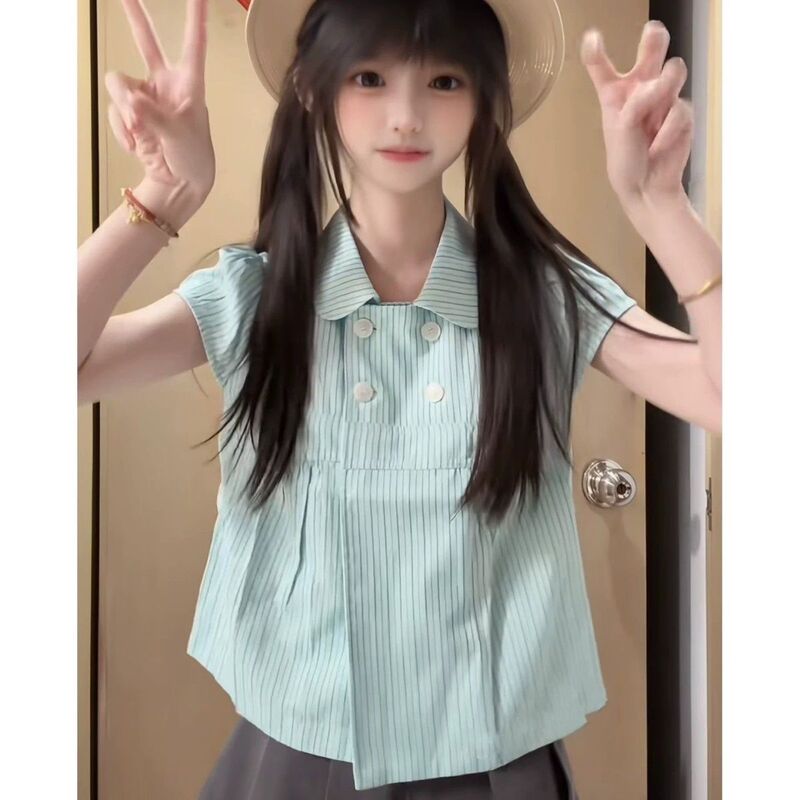 Korean New Wholesale Summer Doll Collar Short-Sleeve Shirt, Sweet and Versatile, Slimming Clothing, Cute Loose Top for Women Korean New Wholesale Summer Doll Collar Short-Sleeve Shirt, Sweet and Versatile, Slimming Clothing, Cute Loose Top for Women