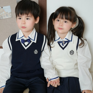 Cross-border new spring and autumn V-neck contrast color medium and large children's sweater vest student school uniform wholesale girls' knitted vest