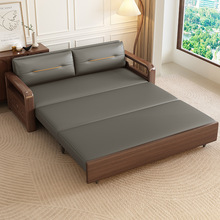 S多功能客厅小户型实木沙发床两用猫抓布中式储物单双人可用折叠