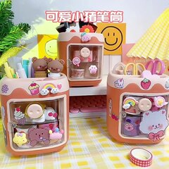 Cartoon multi-grid plastic pen holder for student desks, cute girl heart creative multi-functional grid storage box, available for wholesale