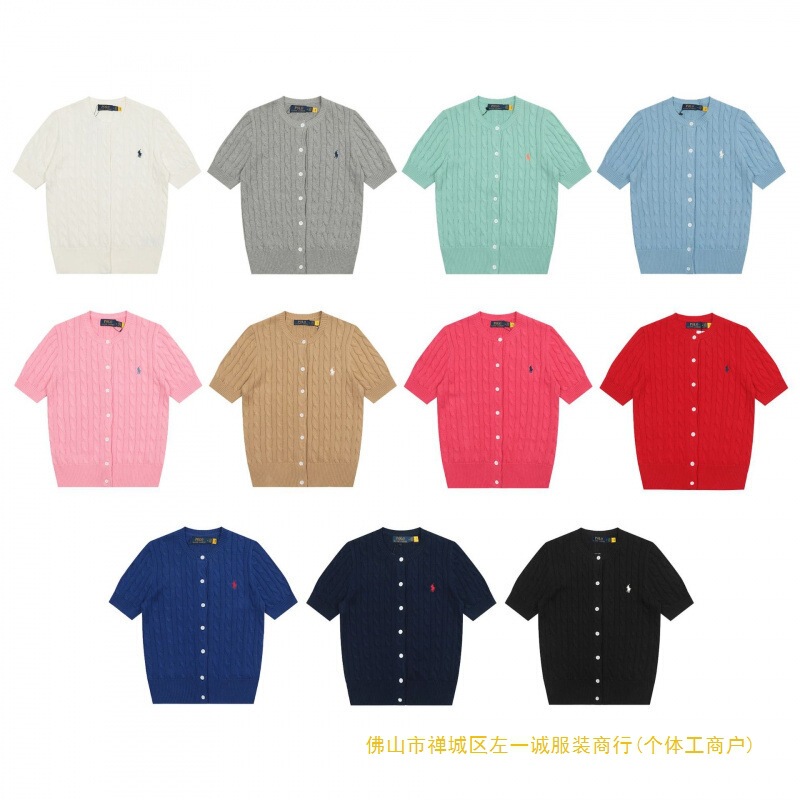 Ss Ralph Lauren Embroidered Logo Polo Short-Sleeve Knit Cardigan Simple T-Shirt Top for Women