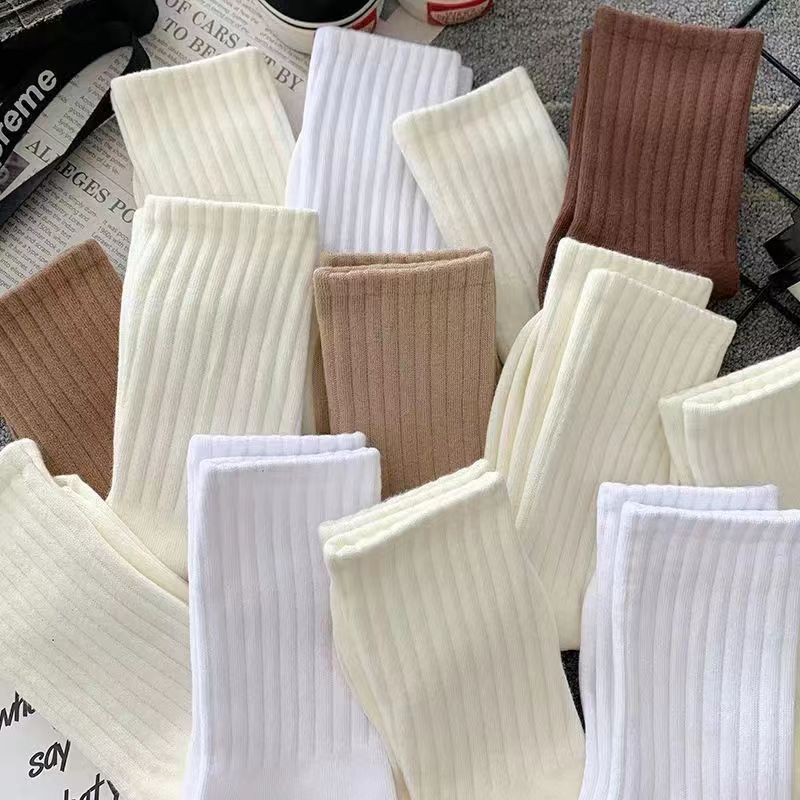 Zhuji Socks Women's Mid-length Socks Summer Sweat-absorbent and Breathable ins Trend Versatile Pure Color Sports Couple Pile Socks