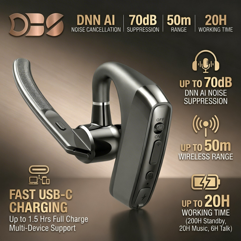 Business Bluetooth Headset Single-Ear Ear-Hook Type V8 Neural Network Noise Reduction for Driving High-Definition Calls 2026 New Model