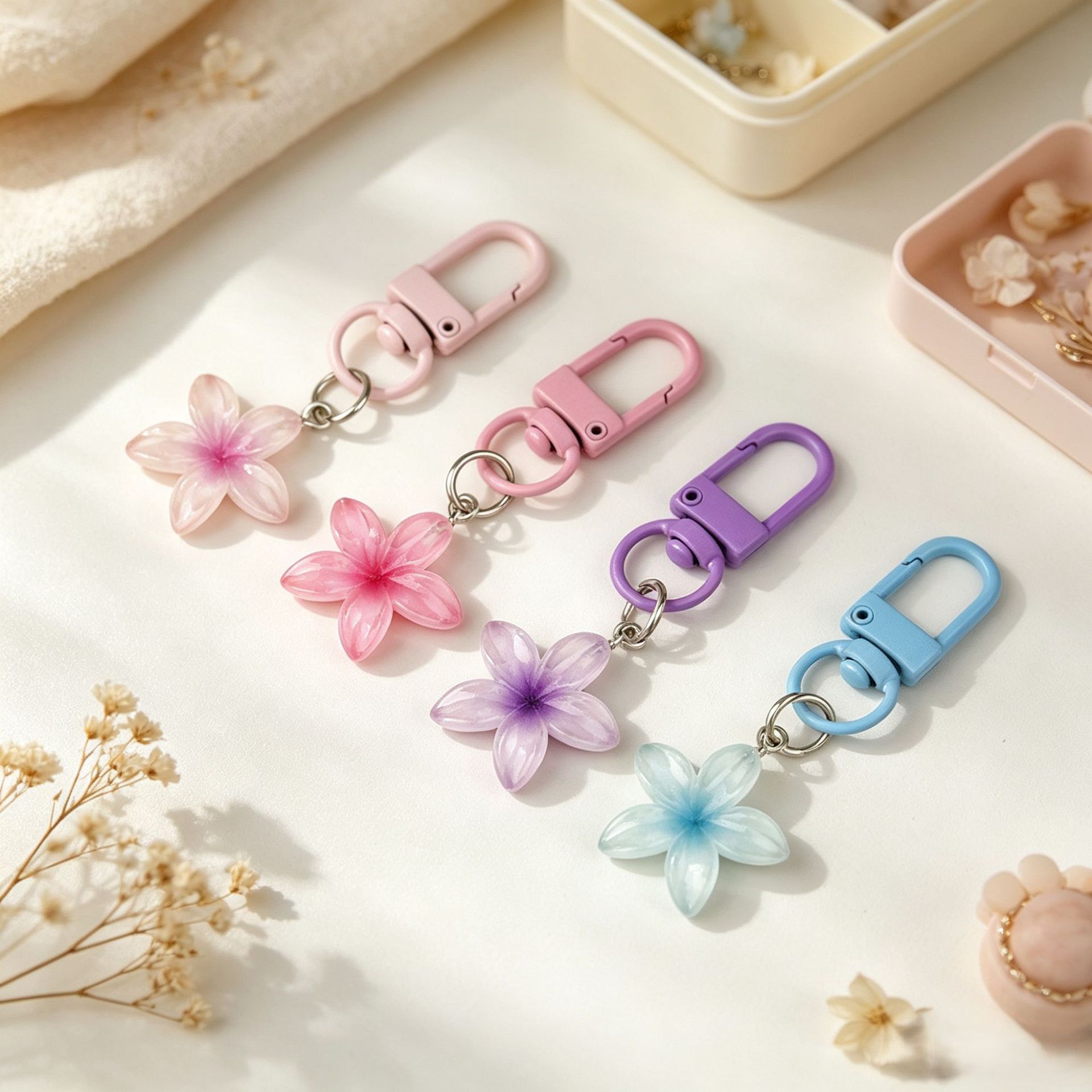 Colorful transparent small flower keychain for women, cute ins-style key pendant, bag accessory, earphone case decoration