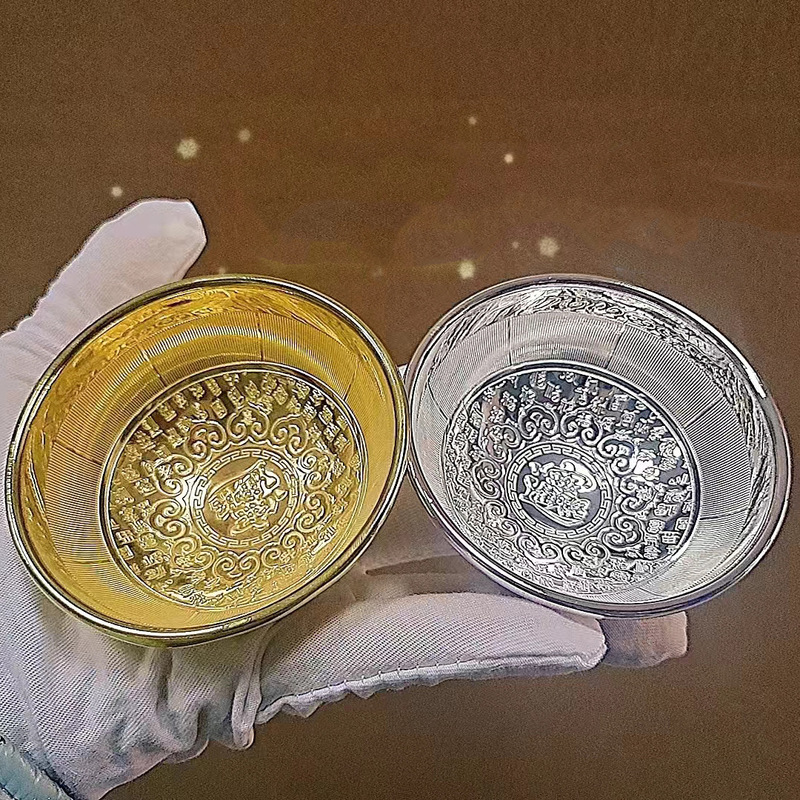 Baifu gold and silver bowl chopsticks spoon three-piece set of five blessings gift package pure copper alloy size Baifu factory wholesale