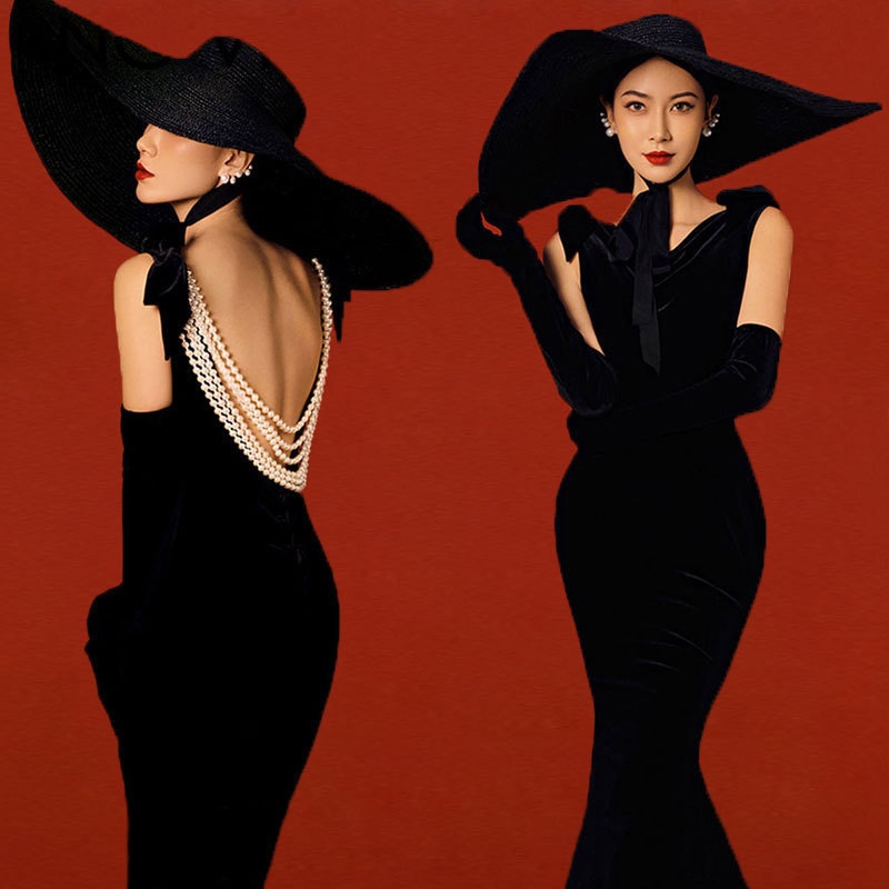 Trendy Dress for Women 2026 New Style with Train, Backless, Deep V-Neck, Runway Show, European and American Style, Evening Dress for Parties