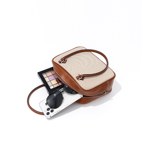 Retro style small square bag for women, antique style vintage feather bag, niche high-end cowhide canvas handbag for women