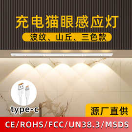 三色猫眼灯人体感应灯带LED橱柜衣柜灯山丘灯长条型智能充电超薄