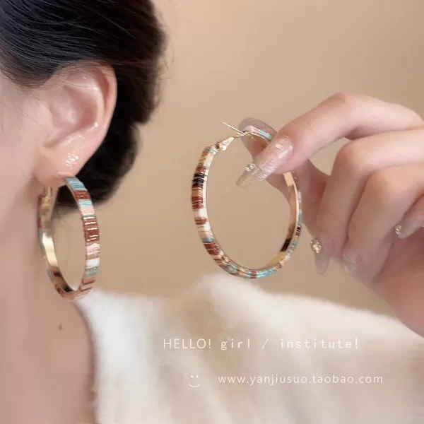 New Korean Style Colorfulful Braided Plush Hoop Earrings for Women Niche Design High-End Elegant Round Earrings