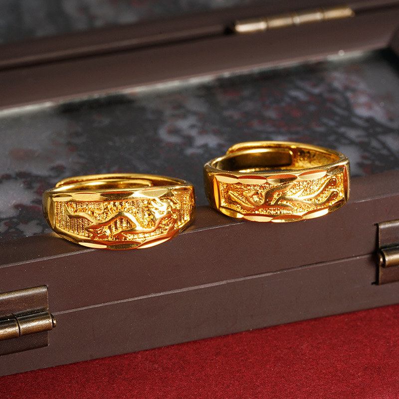Viejo oro vietnamita estilo chino retro dragón y fénix pareja anillo de boca viva lujoso no se desvanecerá joyas versátiles