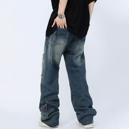 2025 Autumn/Winter New American Retro Loose Distressed Straight Leg Wide Leg Floor-Length Casual Pants for Men