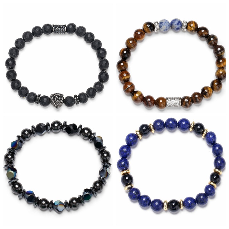 Europa y América transfronteriza Ojo de Tigre ágata piedra pulsera de cuentas azul Oro Negro hiel hilo elástico cabeza de león pulsera hombres y mujeres joyería