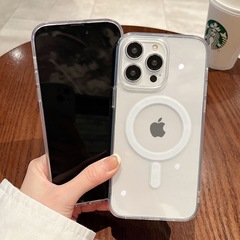 透明磁気吸着ケース Apple 17 Pro Max対応 アクリル iPhone 16 Pro 携帯電話ケース 15 ソフトエッジ ハードバック