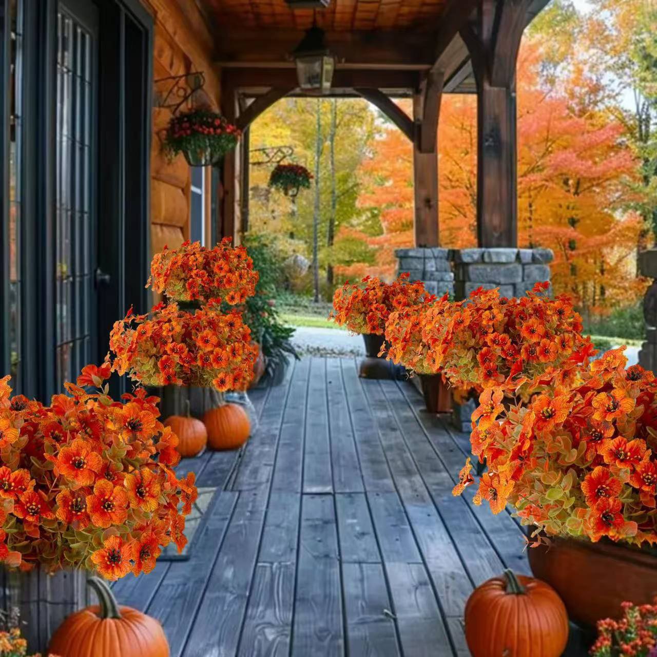 现货亚马逊爆款秋色尤加利牵牛花紫罗兰假花把束人造仿真植物花