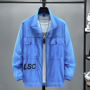 Plus size Ice Silk stand collar sun protection clothing men's summer trendy fat thin coat UV protection top plus size plus size