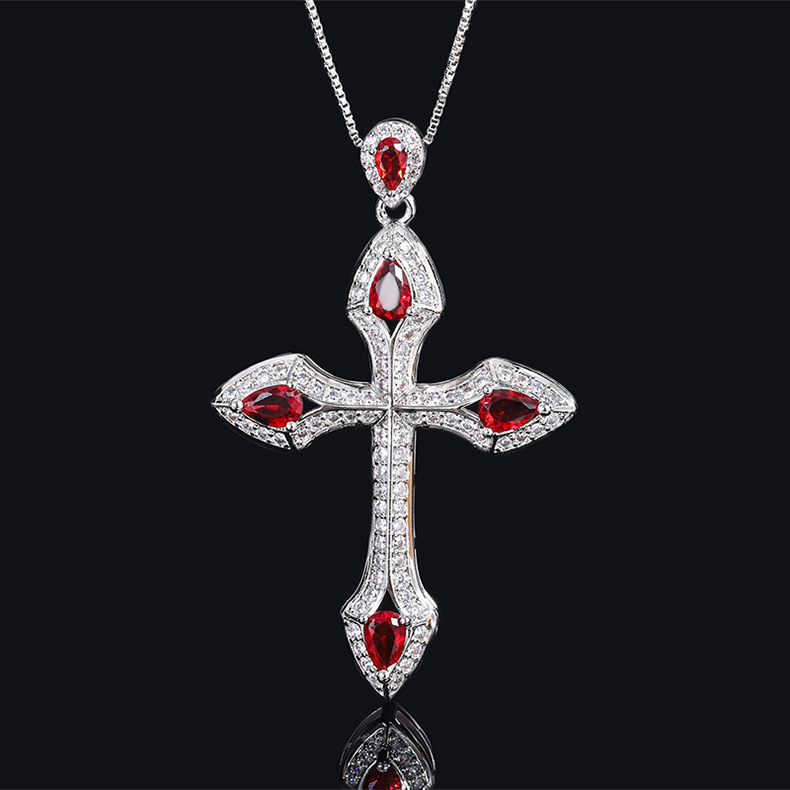 Fashion Cross Brass Inlay Zircon Pendant Necklace 1 Piece
