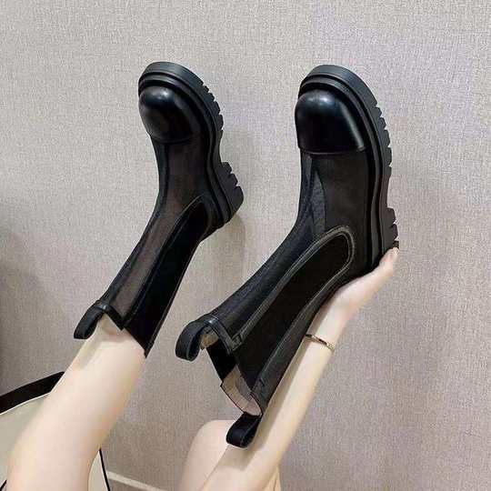 Mesh Short Boots for Women 2025 New Spring and Summer Breathable Chimney Chelsea Sandals Trendy Thick-Soled Thin Cut Out Boots