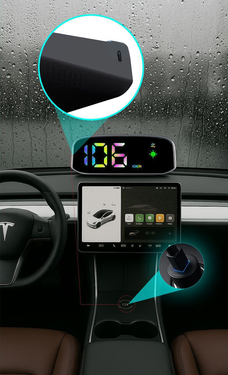 Universal Car-Mounted Seven-Color Solar-Powered Hud Head-Up Display with Navigation, Beidou Satellite, and Portable Screen