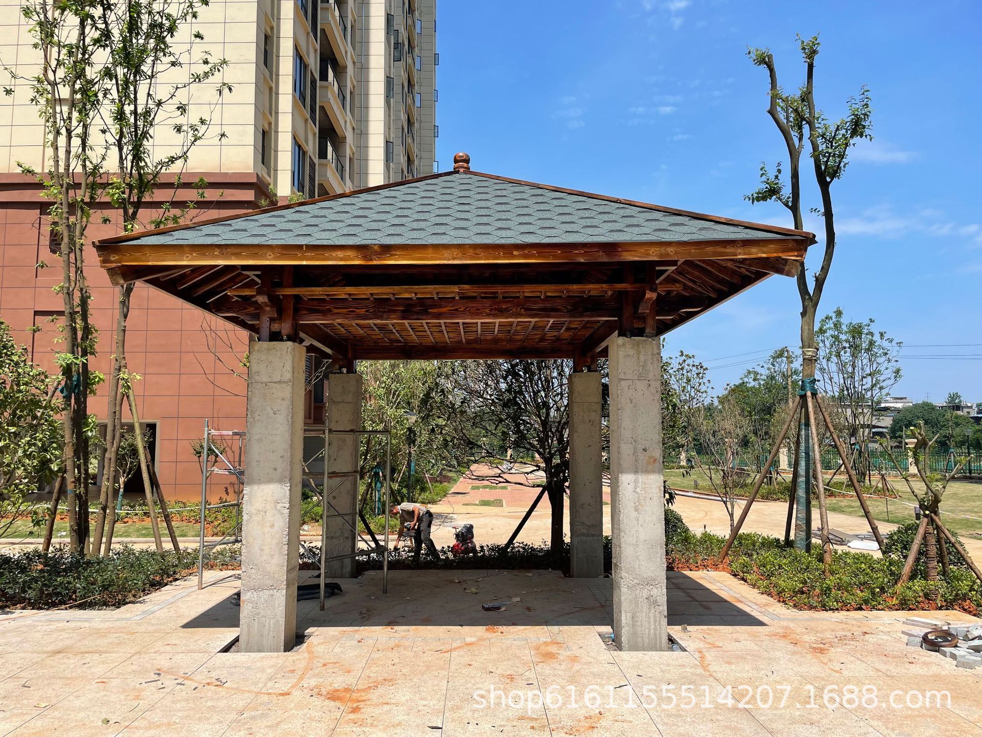 定 制仿古六角凉亭双层重檐古建防腐木八角凉亭四角凉亭仿古长廊-阿里巴巴