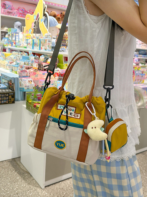かわいいクロスボディバッグ女性のための 2025 新韓国スタイルカラーブロックバケットバッグ女の子のための大容量学生ポータブルショルダーバッグトレンディ|undefined