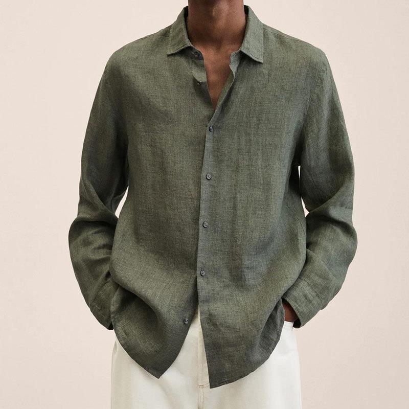 Solid Colour Long Sleeve Casual Shirt For Men Loose Fit_voghion.com