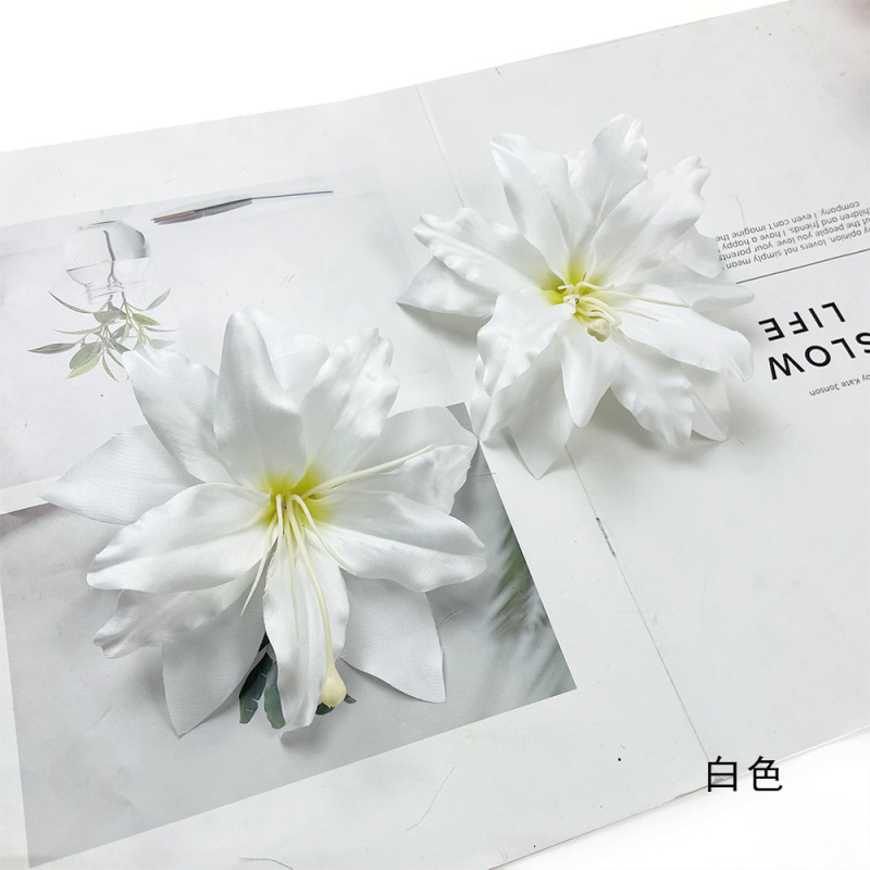 仿真花打印款小百合花头 diy头饰服装道具插花婚礼堂花墙背景装饰|undefined