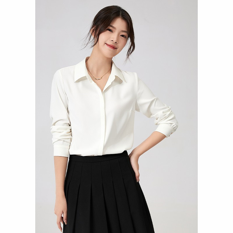 Spring and Autum Classic White Shirt Women's Long-Sleeved New Elegant Chiffon Top Civil Servant Work Clothing Teaching Qualification Interview Shirt