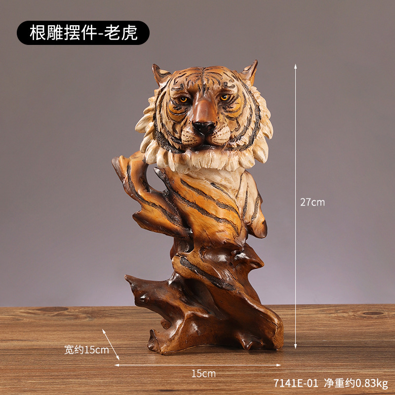 New Chinese creative root carving animal head resin decoration living room entrance office decoration housewarming opening gift