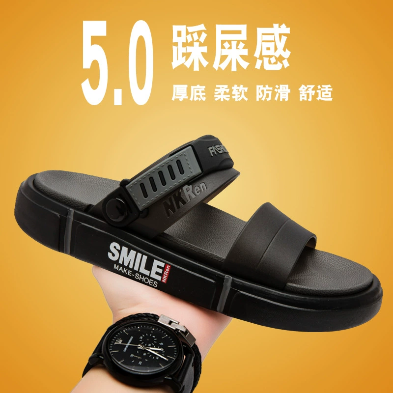 Мужская летняя верхняя одежда, нескользящие спортивные тапочки на мягкой подошве для мужчин, которые можно носить на улице и за рулем, пляжные повседневные сандалии двойного назначения.