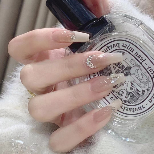 Pure Desire Nude Fairy Diamonds Reveal Whitening Removable Wearable Nails Long False Nails Finished Nail Art Stickers Nail Stickers