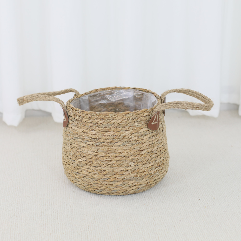 桔然北欧简约藤草编花盆编织花篮落地大花盆套龟背竹植物装饰套