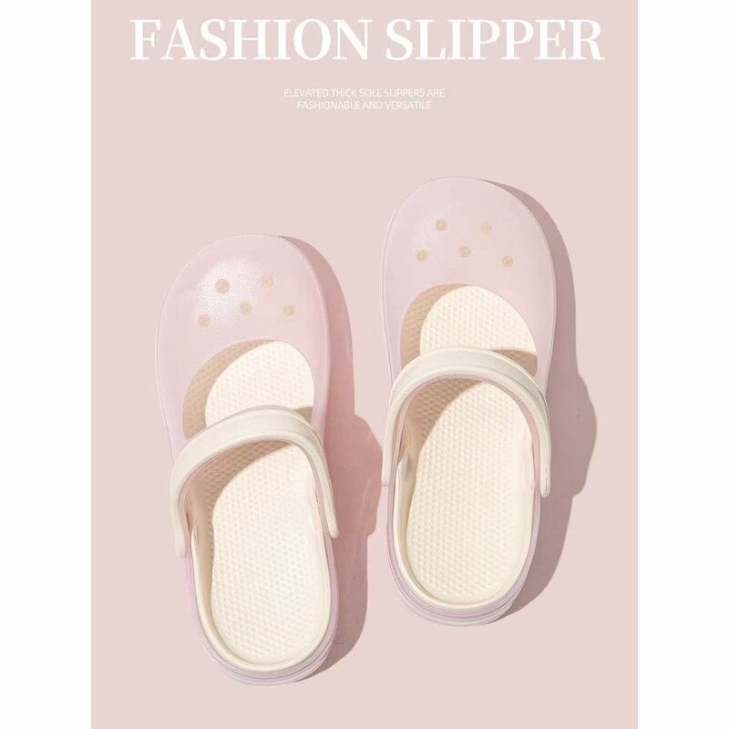 Luoshi Jelly Non-Slip Soft-Soled Clogs for Women, Summer Flat Beach Closed-Toe Sandals, Outdoor Slippers, New Thick-Soled Style