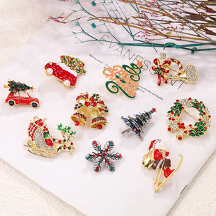 European and American cross-border brooch sled elk snowflake Christmas tree pin party dress decoration festive fashion badge