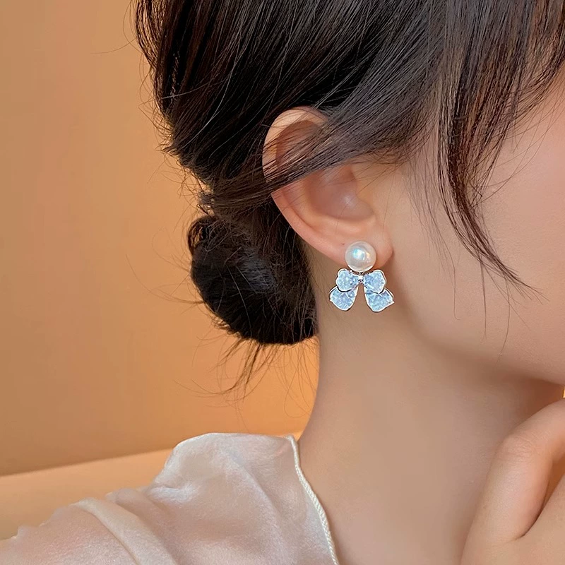 Модные серьги с бантом из жемчуга, циркония, инкрустированные diamond, градиент