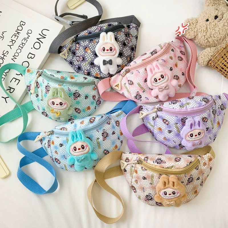 2025 Новый детский нагрудный рюкзак Labubu с мультяшным принтом, девичья сумка-кроссбоди, модная повседневная сумка через плечо для монет
