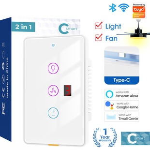Wifi Fan Light Switch Wall Remote Control Touch Panel Switch Tuya App Voice Timing Controller