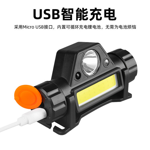 Head-mounted high-intensity LED headlamp with USB charging, long-lasting power, long-range outdoor use, ultra-light small size, multi-functional household COB headlamp