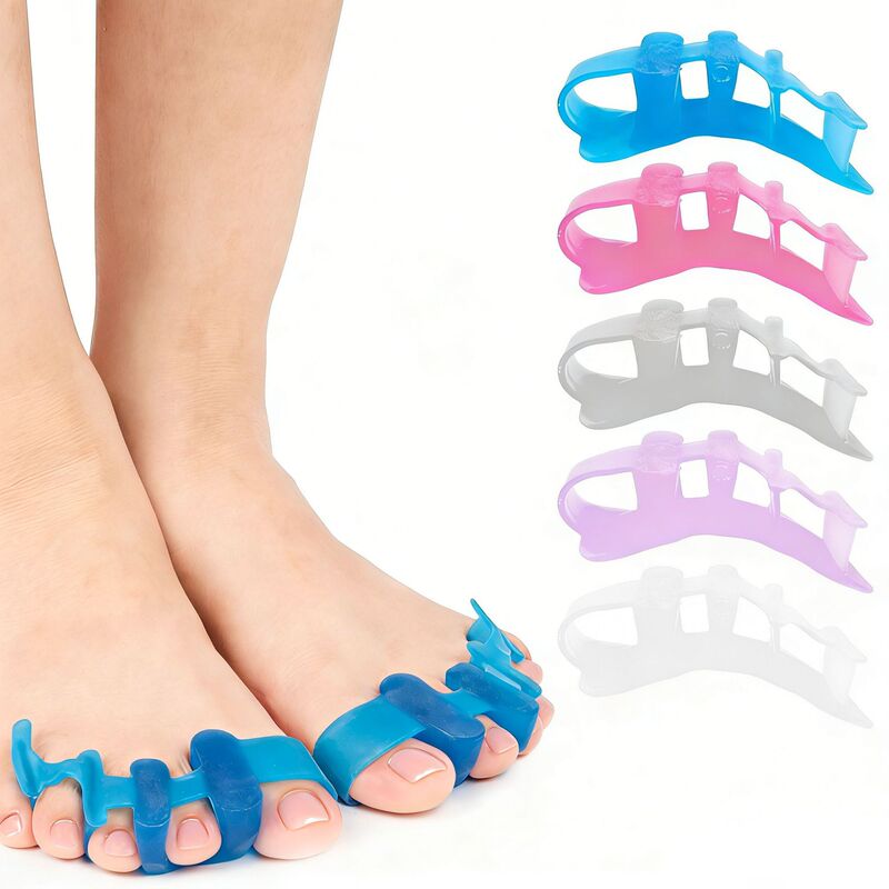 Five-Hole Toe Separator for Day and Night Use, Soft Silicone Toe Overlap Corrector, Toe Separator Corrector Five-Hole Toe Separator for Day and Night Use, Soft Silicone Toe Overlap Corrector, Toe Separator Corrector