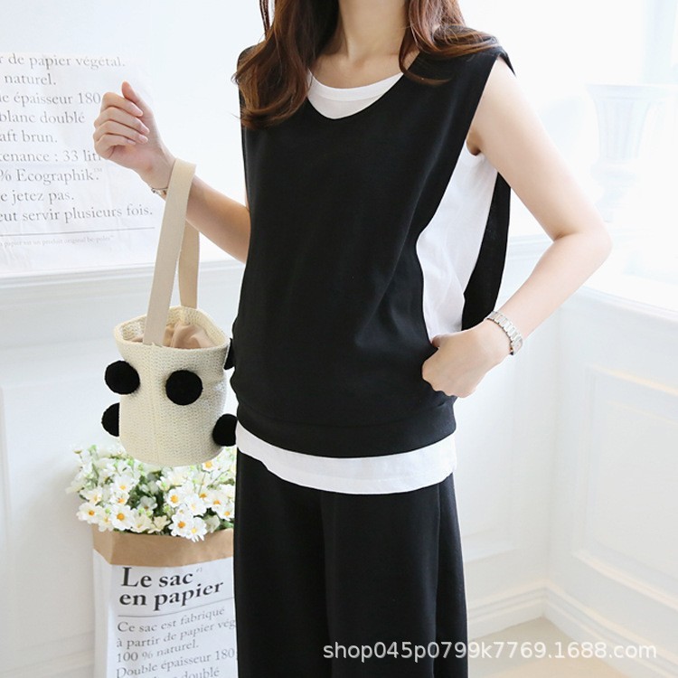 工場現物妊婦セット夏服哺乳ファッション袖なし外出授乳2点セット大きいサイズ代件|undefined