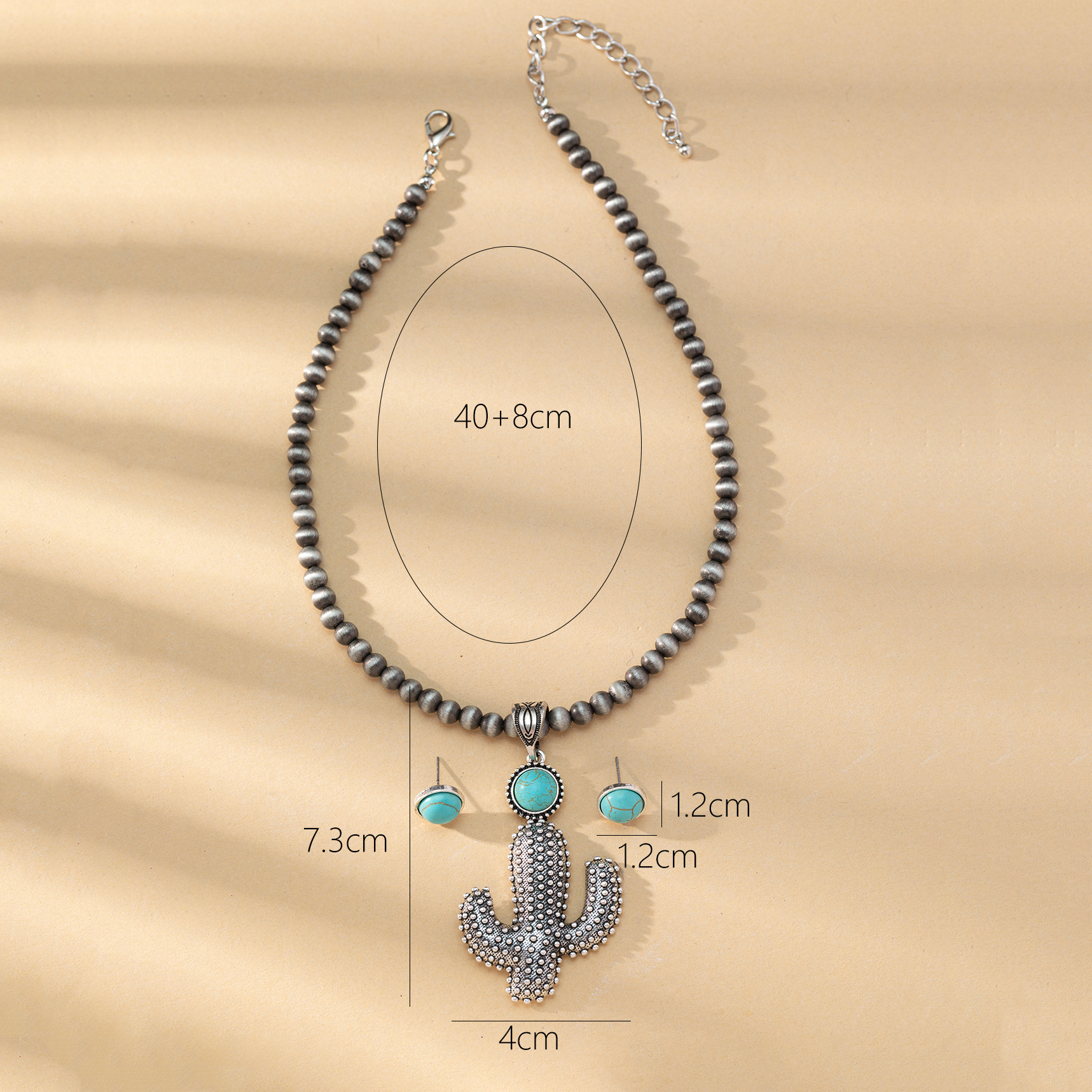 Casual Simple Style Cactus Alloy Turquoise Plating Men's Earrings Necklace display picture 3