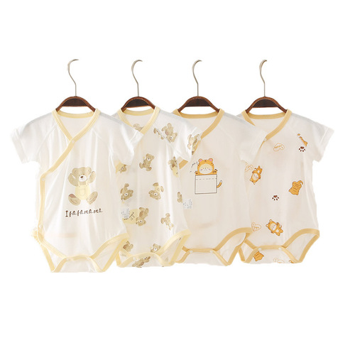 I love mom and dad, newborn boys and girls, summer sweat cloth short-sleeved fart clothes, cute printed pure cotton, boneless