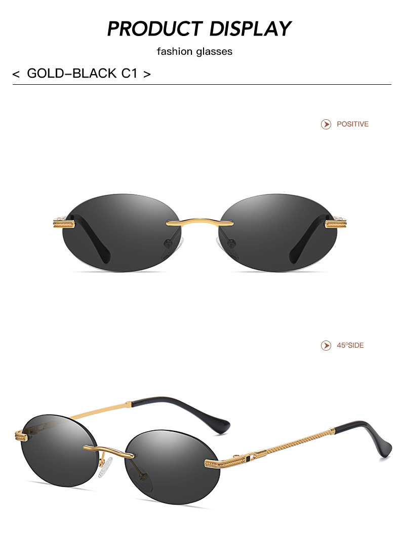 40g Weight Frameless Glasses Structure Sunglasses Classification Ac, UV400 Protection Lens Material Oval Frame Glasses Style Outdoor, Travel Occasion Solid Color Pattern All Seasons Season Unisex Gender Simple Style, Classic Style Style Simple Style Classic Style Solid Color Ac UV400 Protection Oval Frame Frameless Women's Sunglasses 10