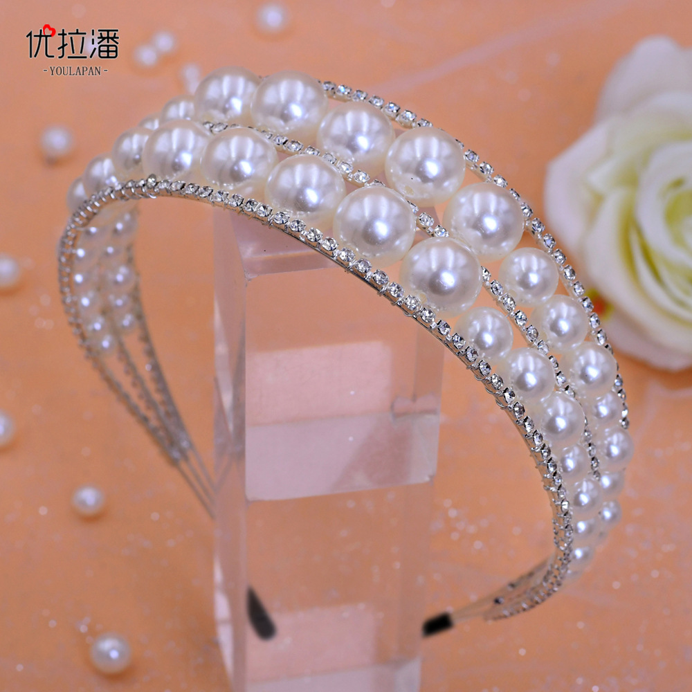Youlapan European and American Cross-Border Design Minimalist Handmade Pearl-Encrusted Diamond Headband Fashion Hair Accessory Hp400