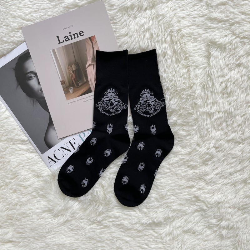 2025d 2025d MONA Mercerized Cotton Angel Heart Jacquard Long Trendy Brand Runway Personality Women's Calf Socks_voghion.com
