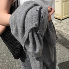秋冬新款100全羊毛开衫女圆领韩版简约短款宽松毛衣长袖外套大码