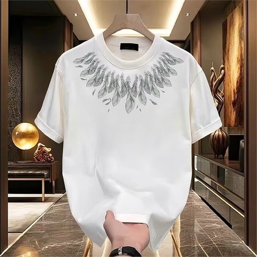 Heavyweight trendy pure cotton printed men's short sleeve T-shirt 2025 summer fashion casual round neck T-shirt